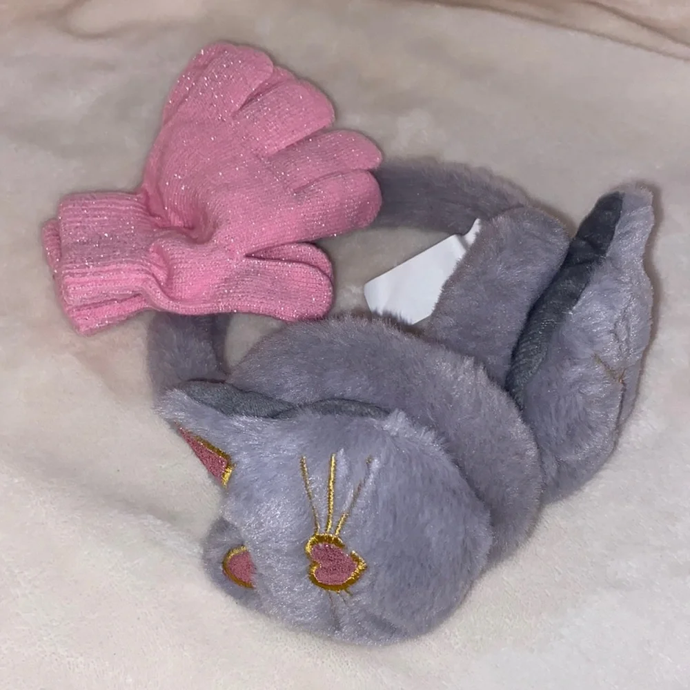 Kitty cat ear muffs & sparkle gloves set NEW!